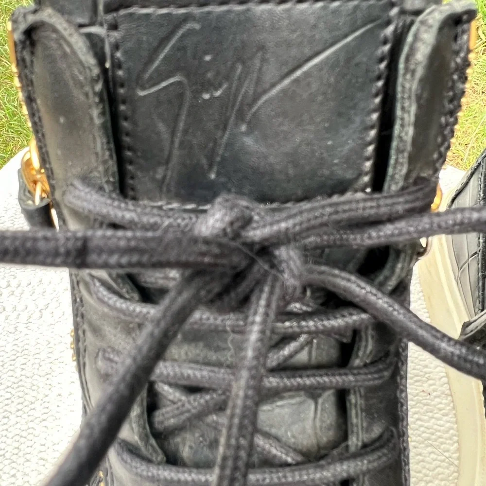 Giuseppe Zanotti Woman Croc Embossed Black Sneakers Size 7 High Top